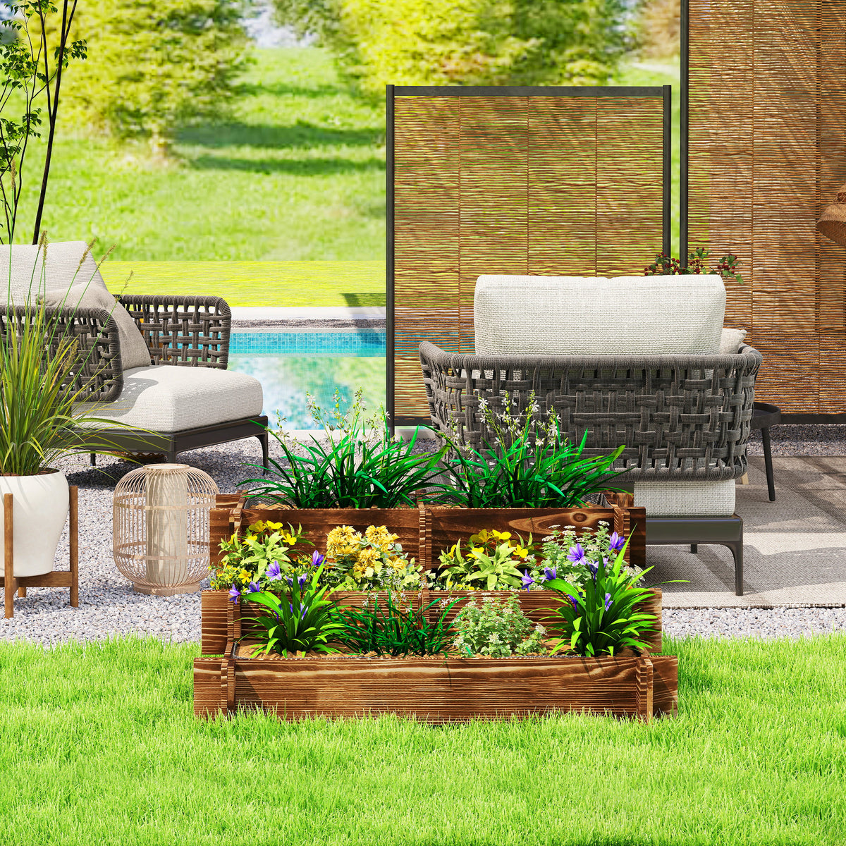 Jardinera Outsunny Madera De Abeto Carbonizado 93x93x35 Cm_3