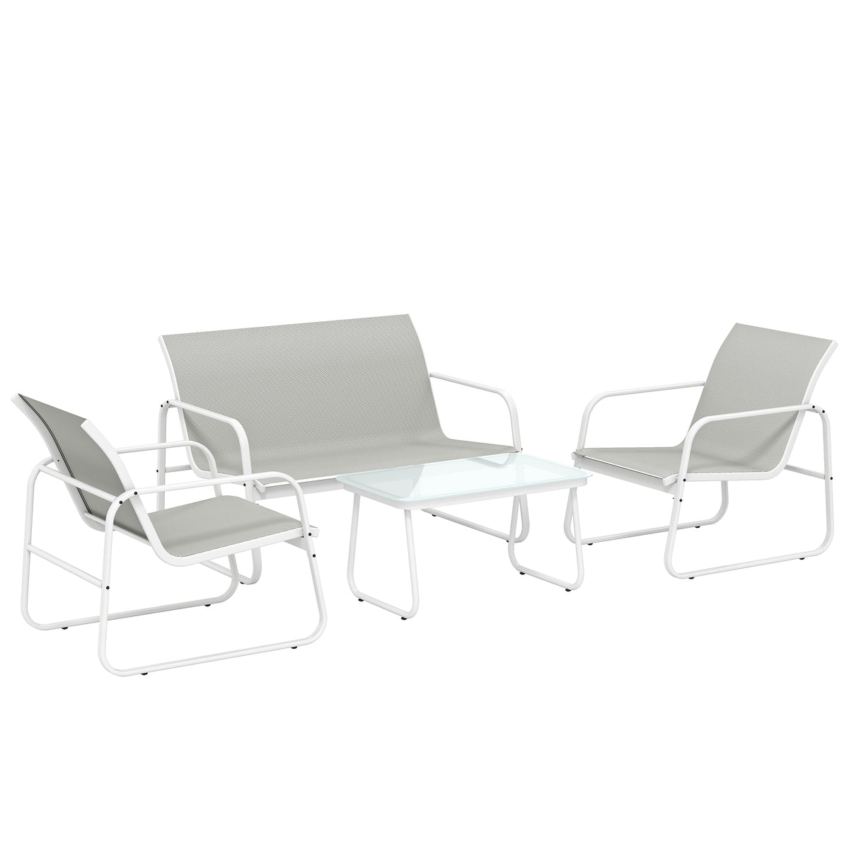 Muebles De Jardín Outsunny Acero, Textilene Gris Claro Y Blanco 112x73x74 Cm_1
