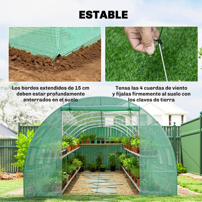 Invernadero De Túnel Jardín Con 12 Ventanas Outsunny 8x3x2m Verde_5