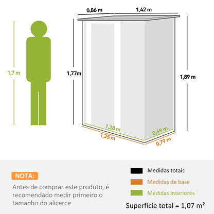 Caseta De Jardín Acero 1,07 M² Con Puerta Outsunny 142x84x189 Cm Gris_2