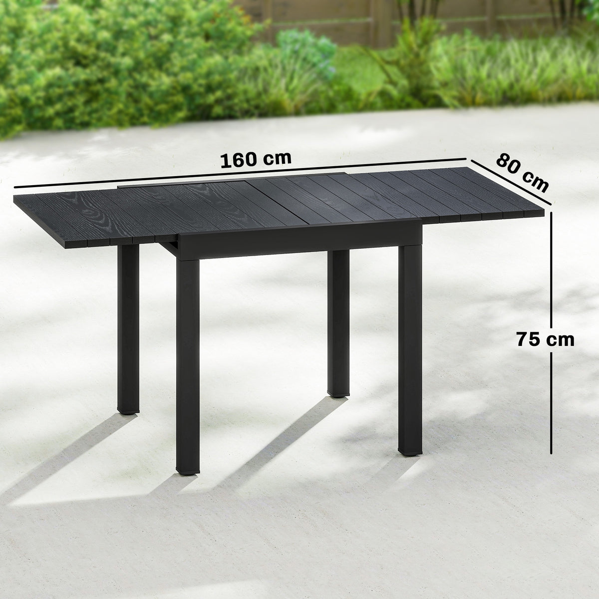 Mesa Jardín Extensible Outsunny Aluminio Negro 160x80x75 Cm_2