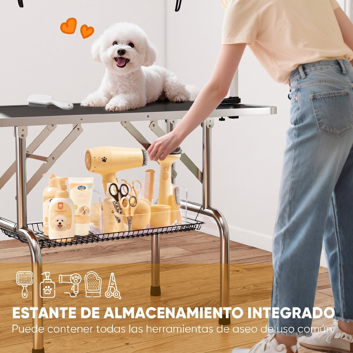 Mesa De Peluquería Pawhut Goma, Acero Negro 107x60x170 Cm_3