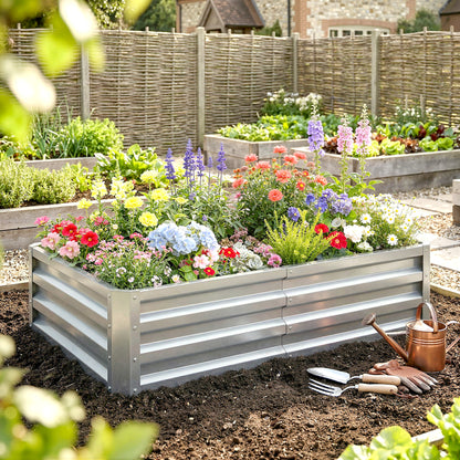 Jardinera Elevada Outsunny Acero Galvanizado Plata 120x60x30.5 Cm_1