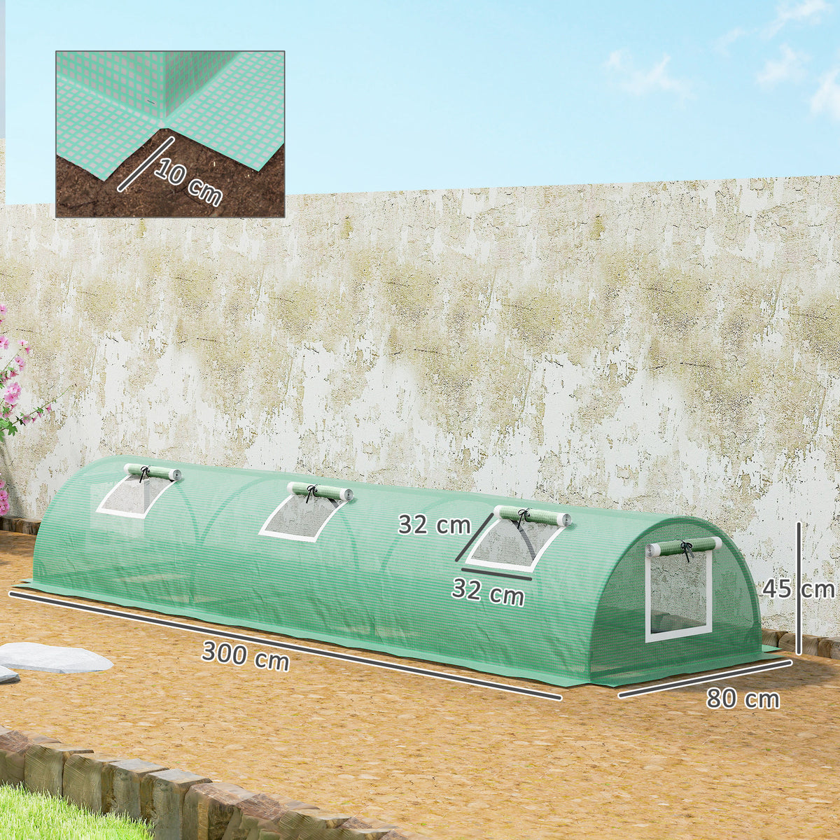 Invernadero Pequeño Outsunny Pe, Acero Verde 300x80x45 Cm_2