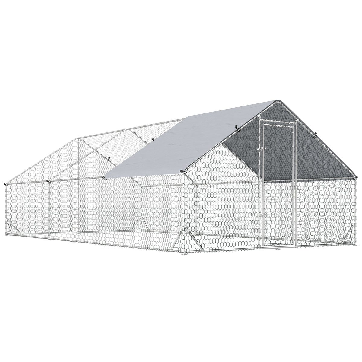 Gallinero De Exterior Acero Galvanizado Con Techo Pawhut 3x6x2 M Plata_0