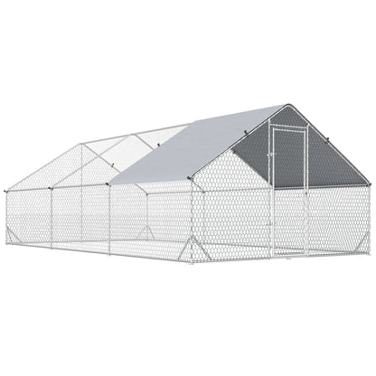 Gallinero De Exterior Acero Galvanizado Con Techo Pawhut 3x6x2 M Plata_0