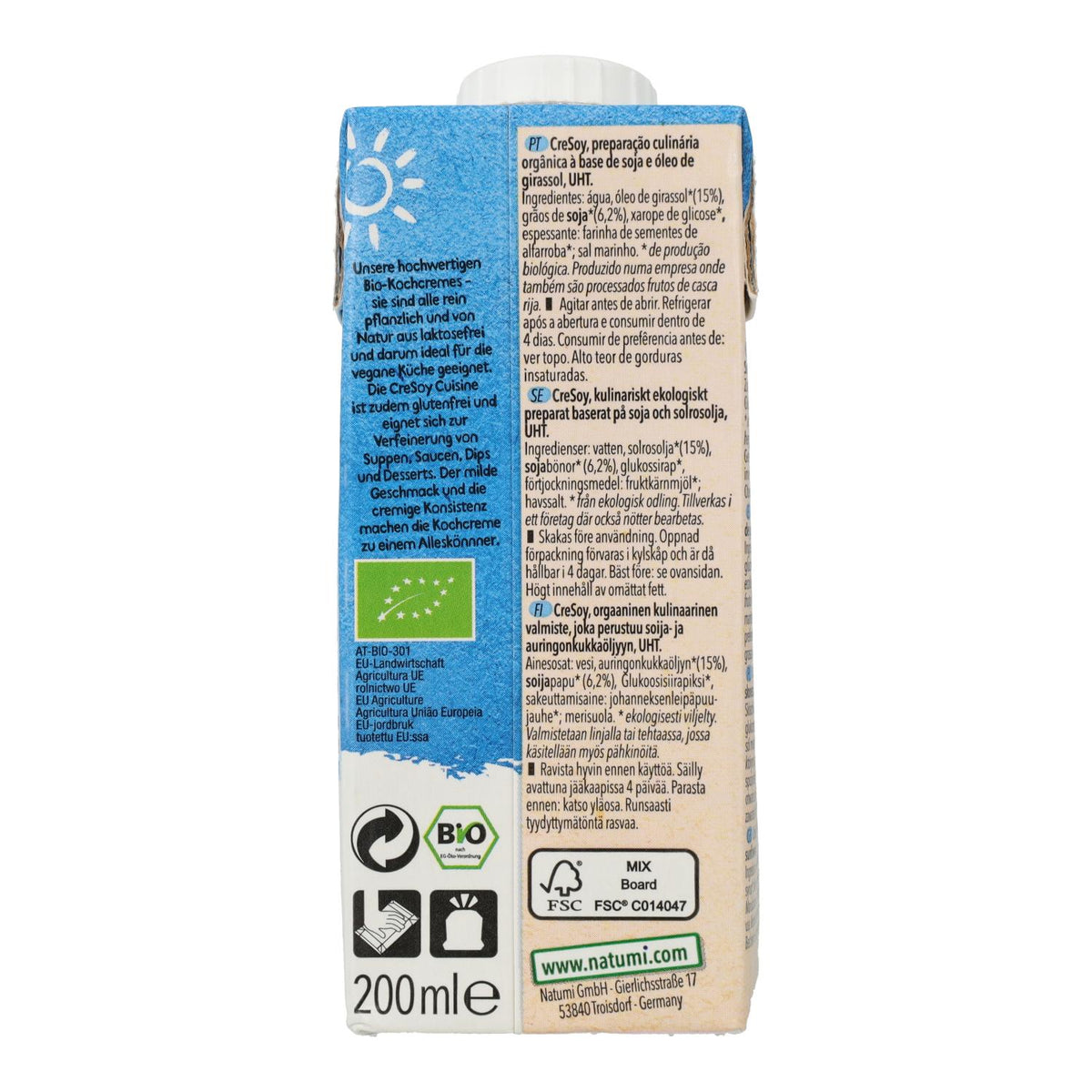 Crema para cocinar de Soja Liquida Bio Natumi, 200 ml