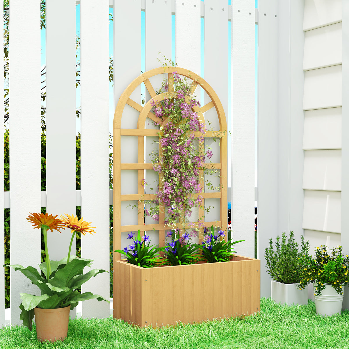 Jardinera Con Enrejado Outsunny Madera De Abeto Madera Natural 60x30x120 Cm_1