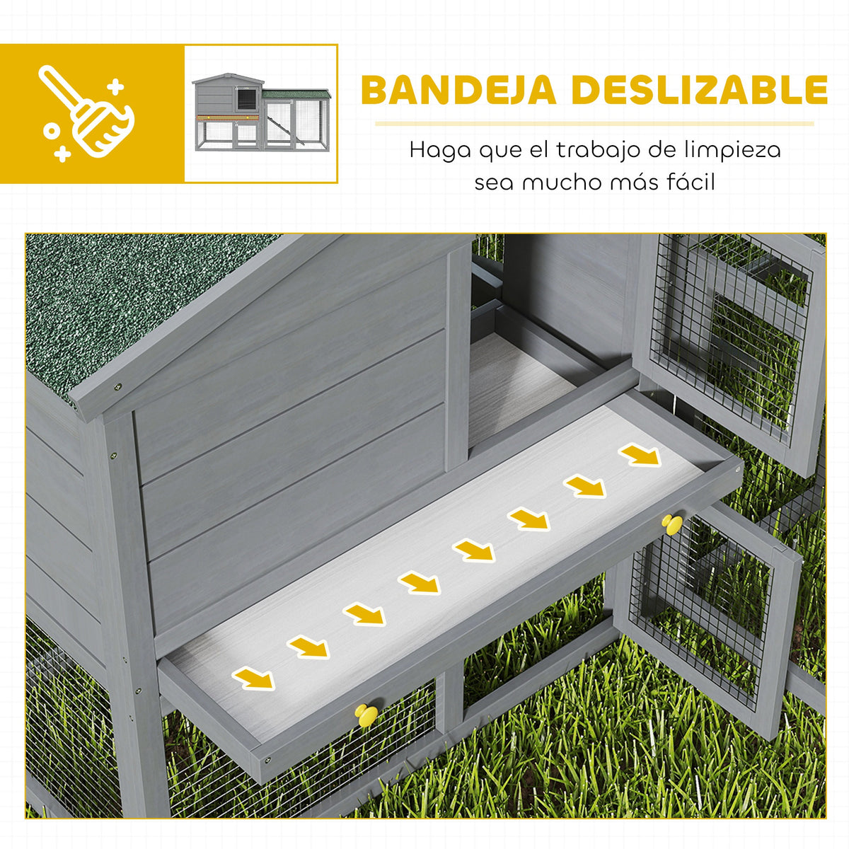 Conejera De Exterior Pawhut Madera De Abeto Gris 150x45x85 Cm_5