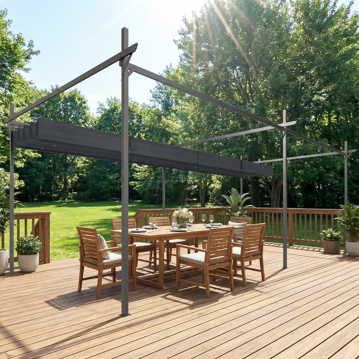 Pérgola De Jardín Outsunny Metal, Poliéster Gris Oscuro 588x297x230 Cm_4