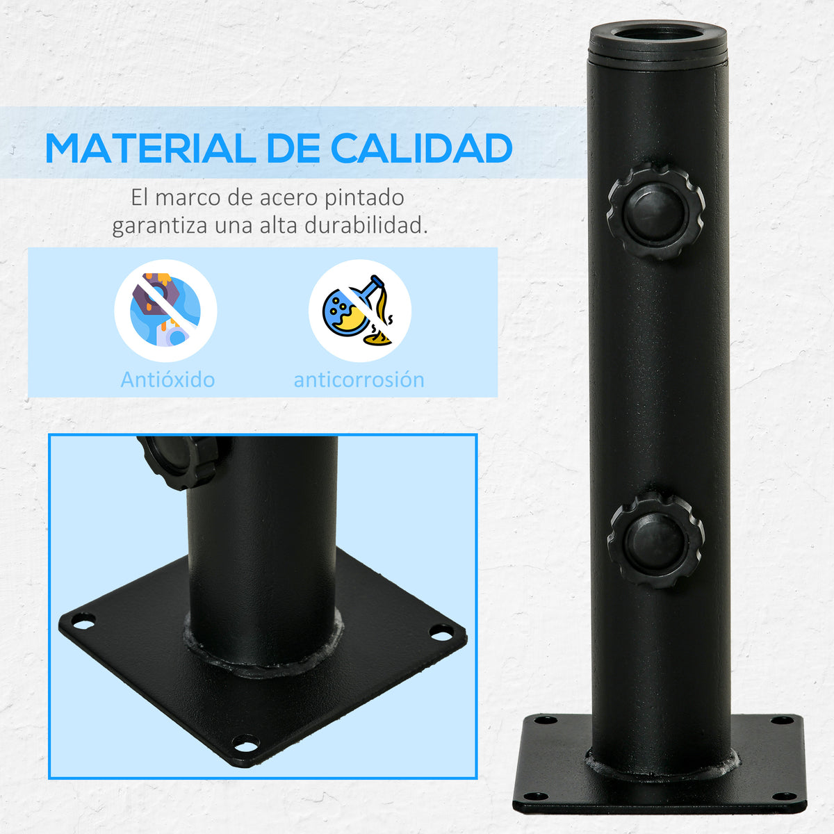 Soporte De Parasol Outsunny Metal Negro 12x12x30 Cm_5