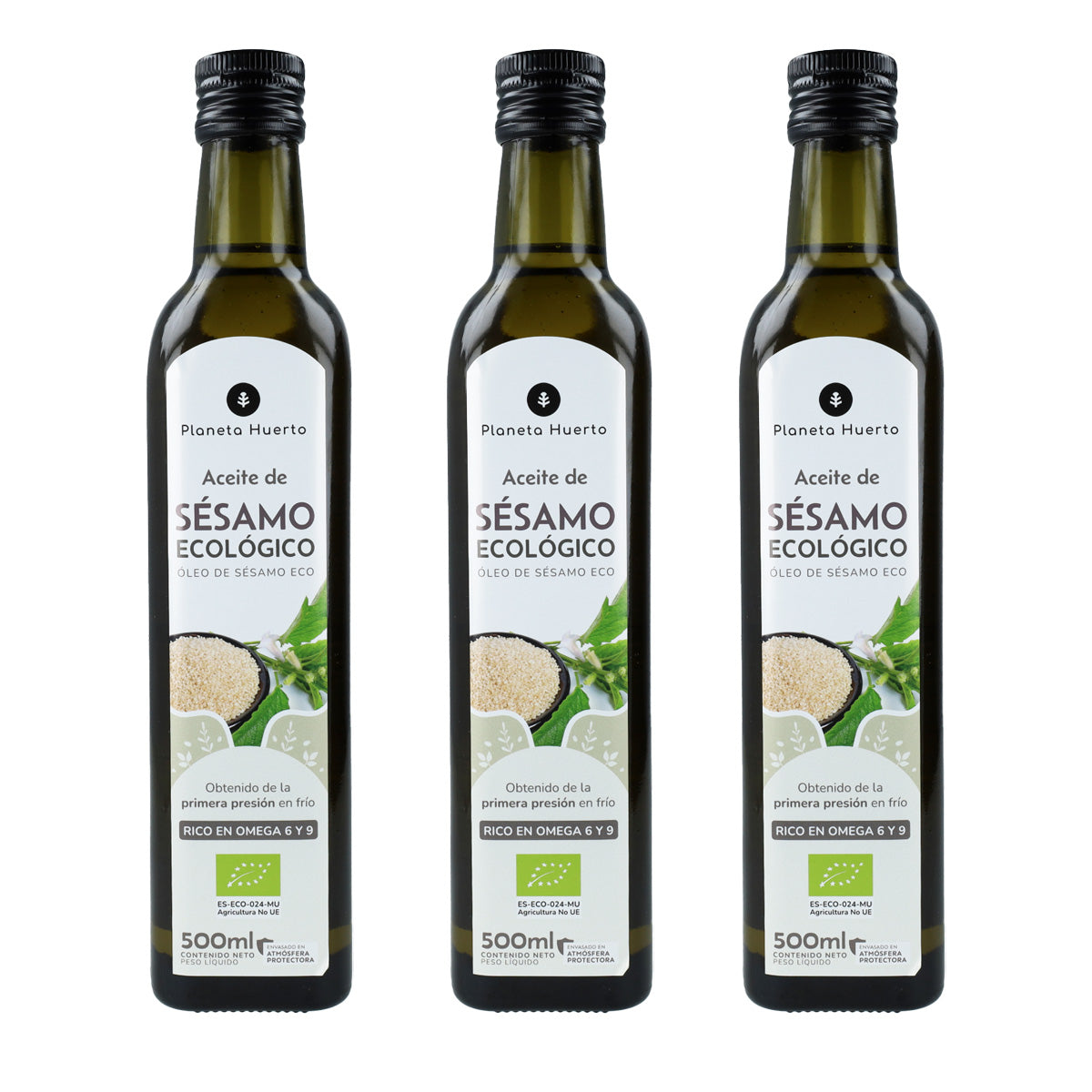 Pack 3x Aceite de Sésamo prensado en frío ECO Planeta Huerto 500 ml