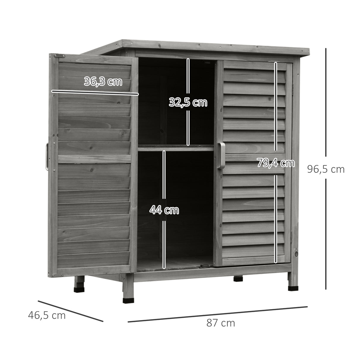Cobertizo De Almacenamiento De Madera Outsunny 87x46,5x96,5cm Gris_2