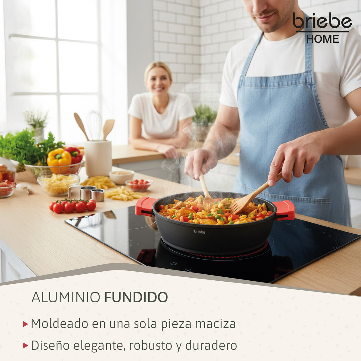 Briebe Cacerola Baja Cocina Inducción Antiadherente Titanio, Cazuela 36cm, Aluminio Fundido Sin Pfoa, Black Titanium_3
