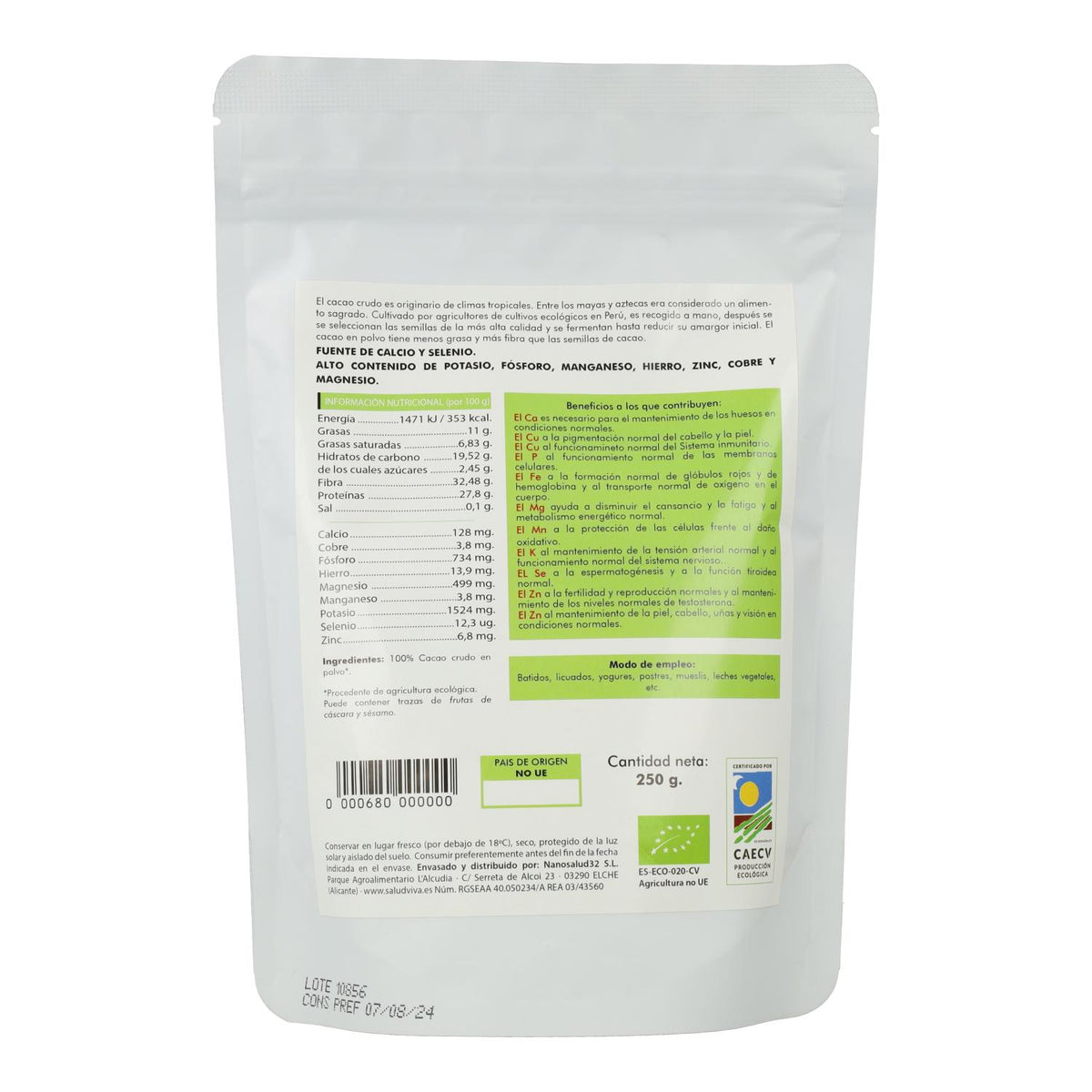 Cacao en polvo ECO 250 g, Salud Viva