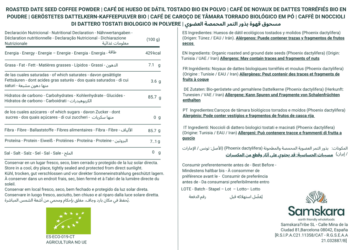 Café De Semilla De Dátil Tostado Bio - 250g | Alternativa Al Café Sin Cafeína Ecológica Vegana, Tueste Natural_1