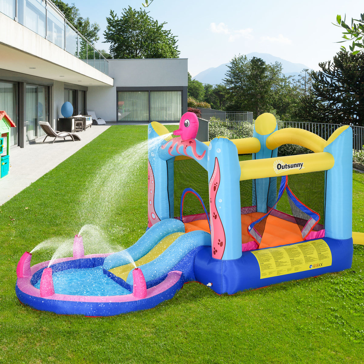 Castillo Inflable Infantil Outsunny Tela Oxford, Poliéster Multicolor 360x175x180 Cm_1