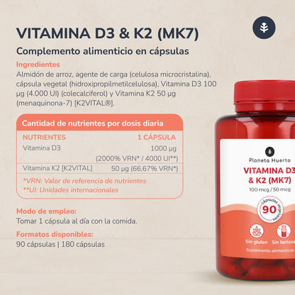 Pack 2xVitamina D3 &amp; K2 Mk7 Planeta Huerto 180 Capsulas