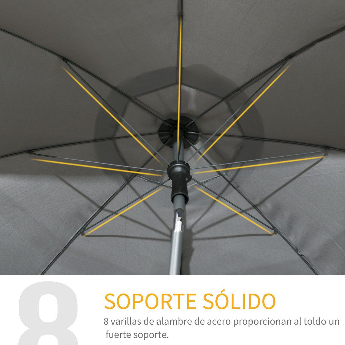 Sombrilla De Playa Outsunny Acero, Poliéster Gris Oscuro 180x180x209 Cm_5