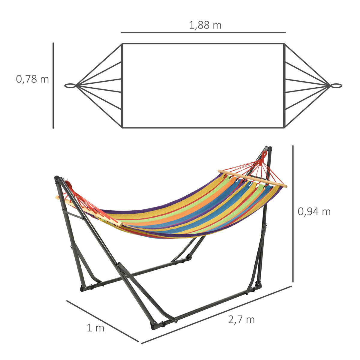 Hamaca Outsunny Acero, Algodón Multicolor 270x100x94 Cm_2