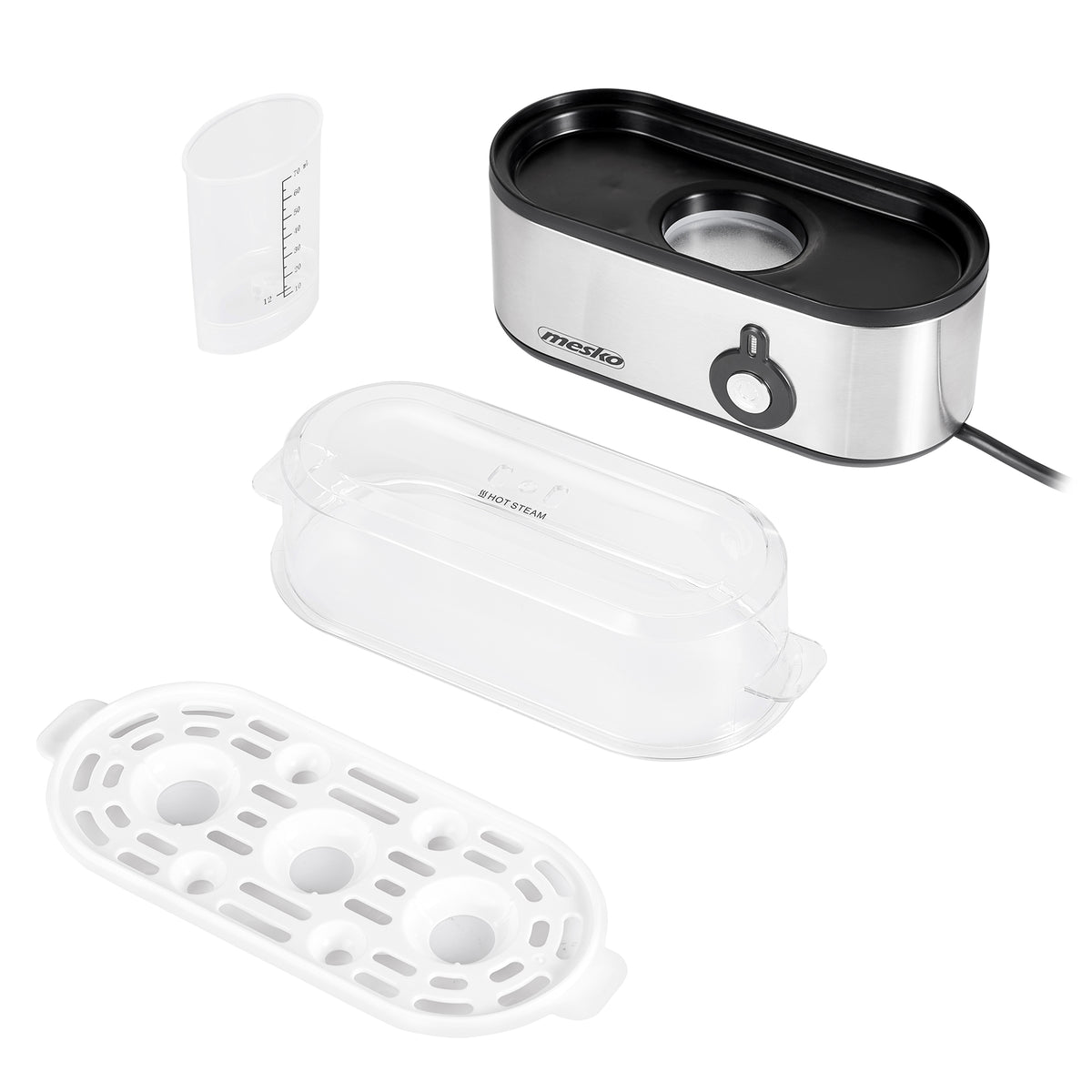 Cuece Huevos Eléctrico, 3 Huevos Cocidos, Ajuste Eléctronico Cocción, Soporte Extraíble, Sin Bpa Mesko Ms4485 Plata_1