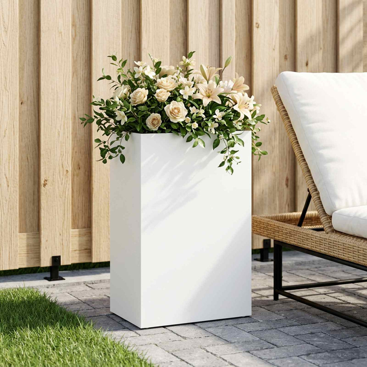 Macetero De Jardín Blanco 40 X 30 X 75 Cm_1