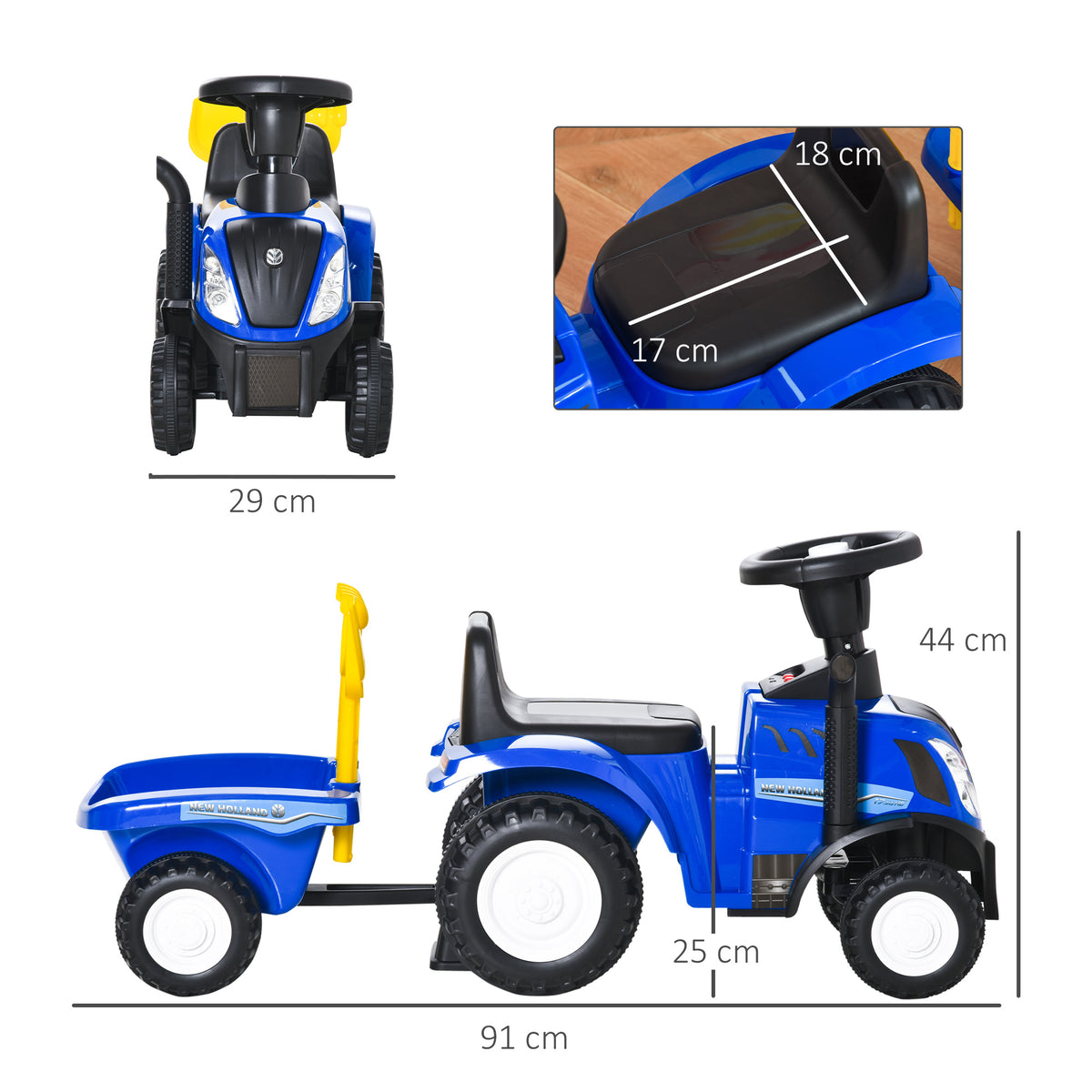Tractor Con Remolque Infantil Con Remolque Homcom 91x29x44 Cm Azul_2