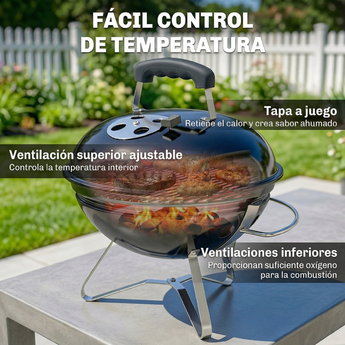 Barbacoa De Carbón Outsunny Metal, Acero Inoxidable Negro 41x41x44 Cm_5