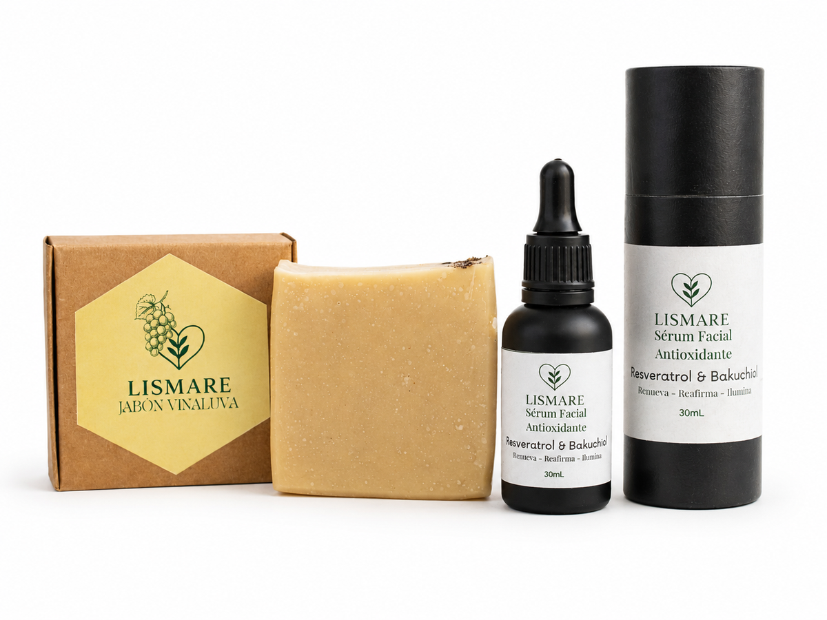 Pack facial antioxidante – Sérum Resveratrol y Bakuchiol + jabón sólido de uva – Cosmética natural – Lismare_0
