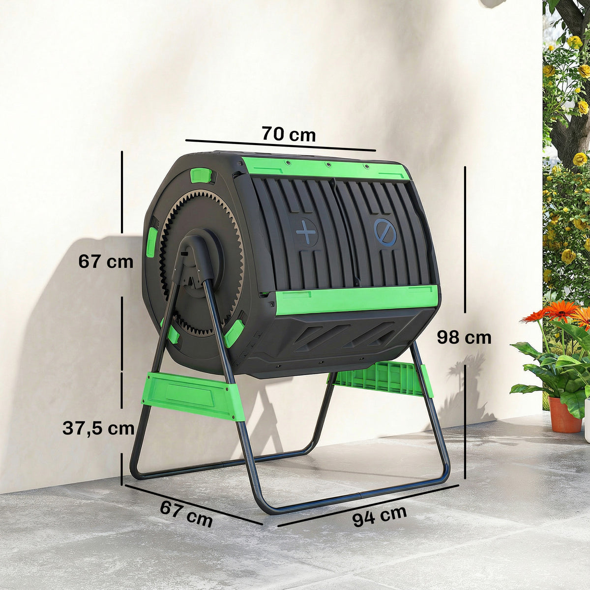 Compostador Para Exterior Outsunny Pp, Metal Verde 94x67x98 Cm_2