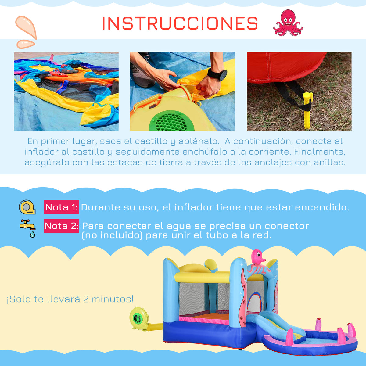 Castillo Inflable Infantil Outsunny Tela Oxford, Poliéster Multicolor 360x175x180 Cm_5