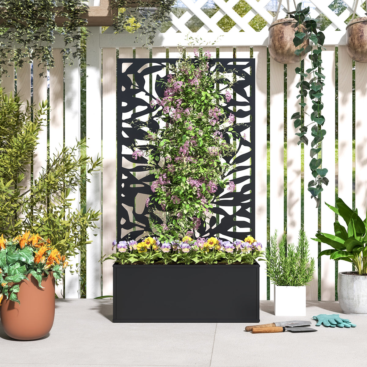 Jardinera Exterior Outsunny Metal Negro 61x23x113 Cm_3