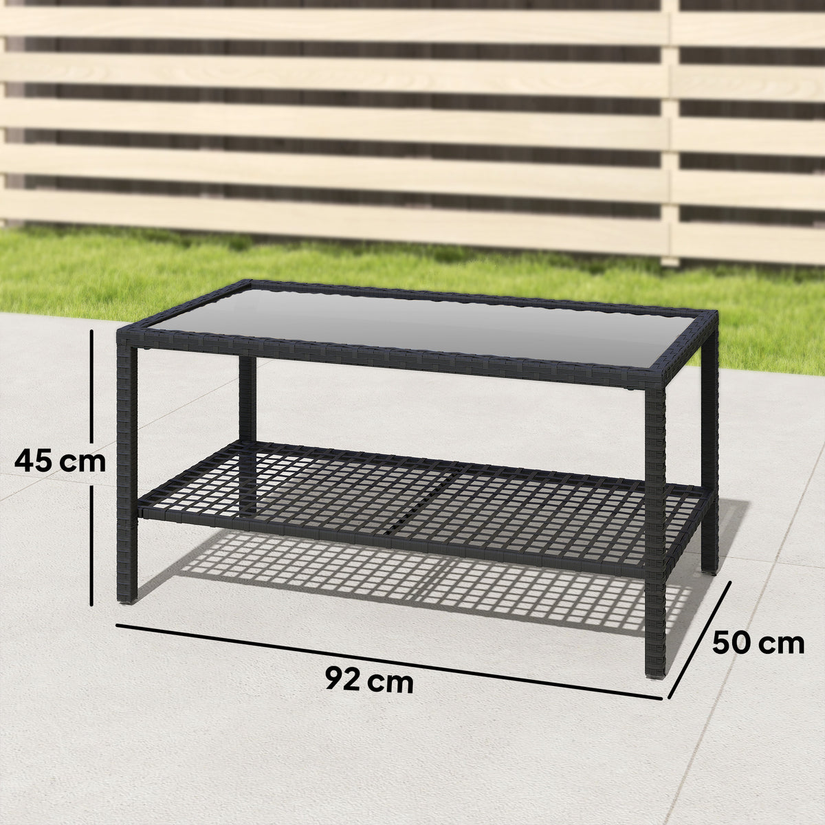 Mesa De Jardín Outsunny Ratán Pe, Acero Negro 92x50x45 Cm_2