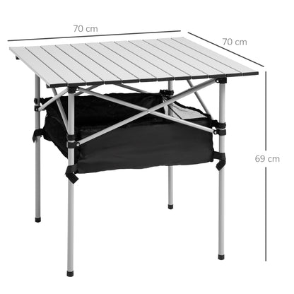 Mesa De Camping Outsunny Aluminio, Tela Oxford Plata 70x70x69 Cm_2