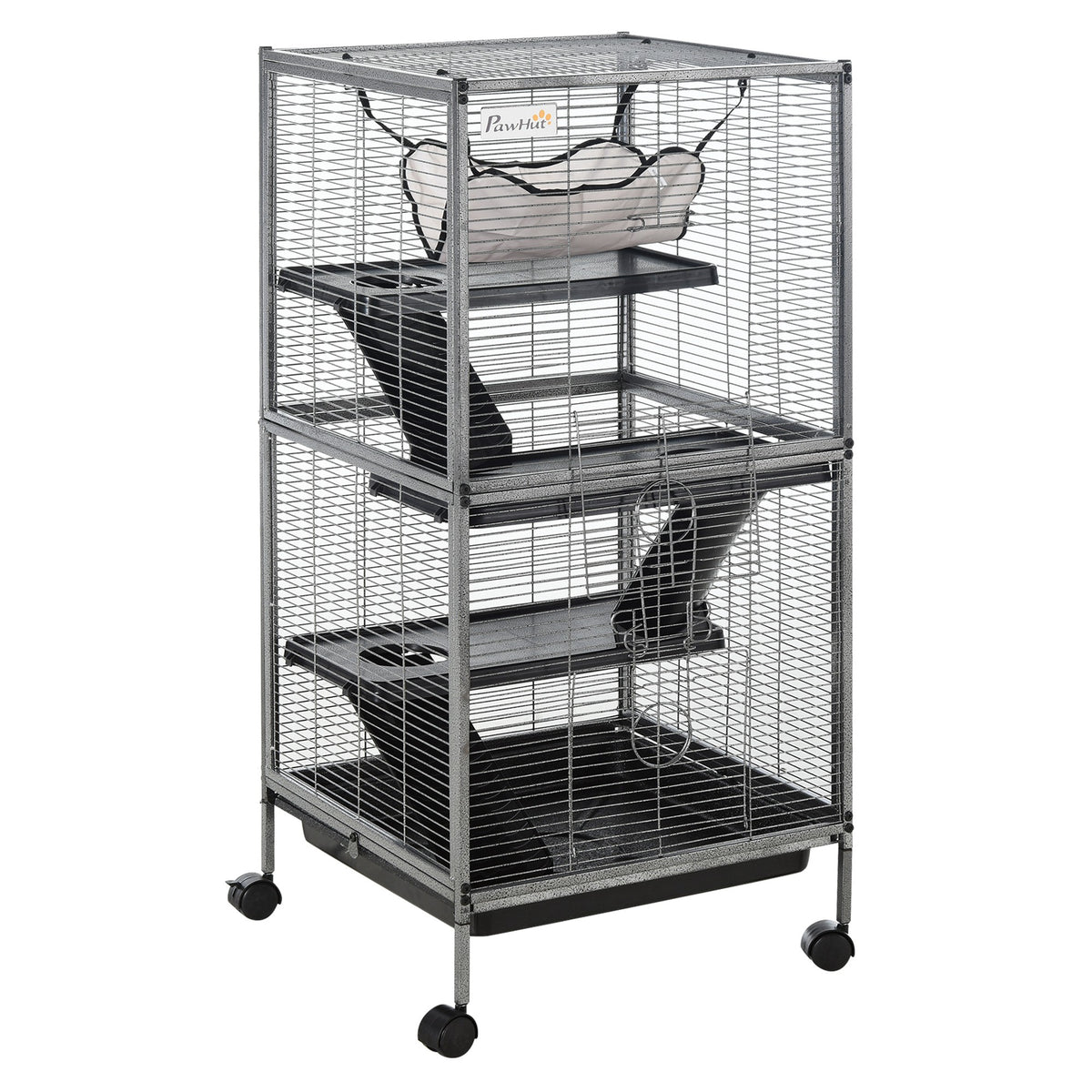 Jaula Grande Para Roedores Con 2 Puertas Pawhut 52x52x113,5cm Gris_0