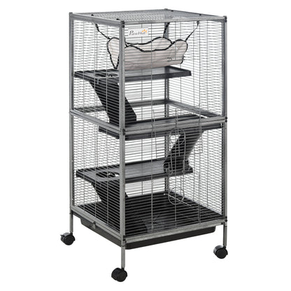 Jaula Grande Para Roedores Con 2 Puertas Pawhut 52x52x113,5cm Gris_0