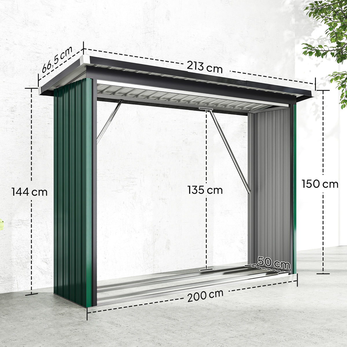 Cobertizo Para Leña Outsunny Acero Galvanizado Verde 213x66.5x150 Cm 84h-422v01gn_2