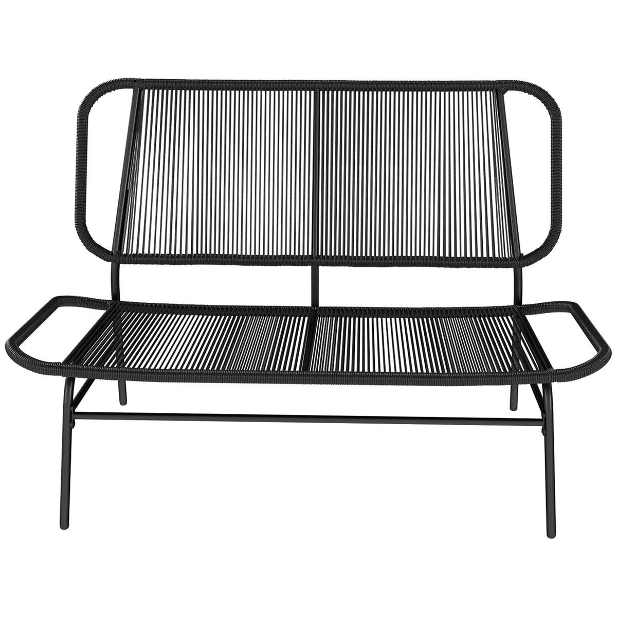 Banco De Ratán Outsunny Ratán Pe, Acero Negro 117x67x80 Cm_3