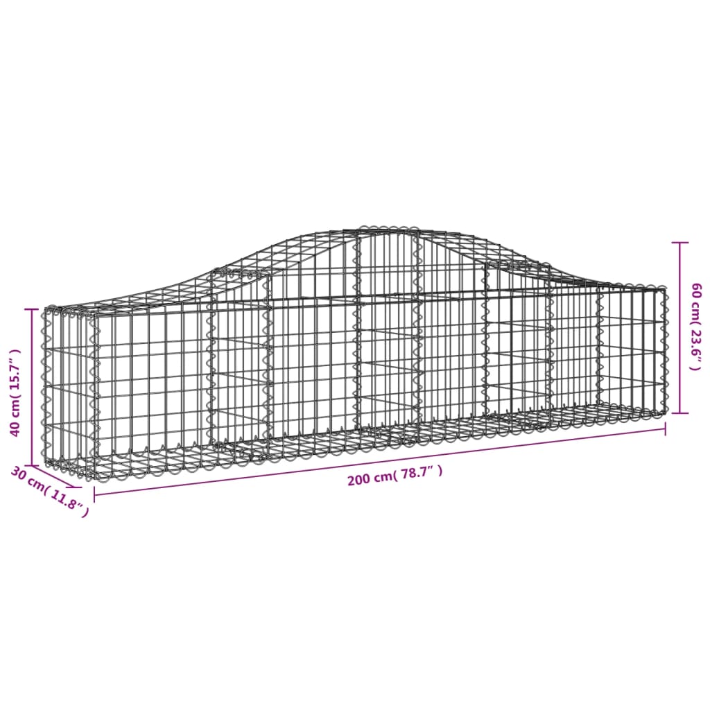 Cestas De Gaviones 12 Uds Forma De Arco Hierro 200x30x40/60 Cm_5