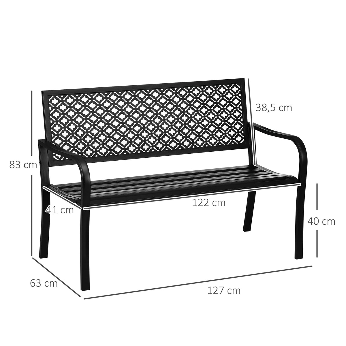 Banco De Jardín Outsunny Acero Negro 127x63x83 Cm_2