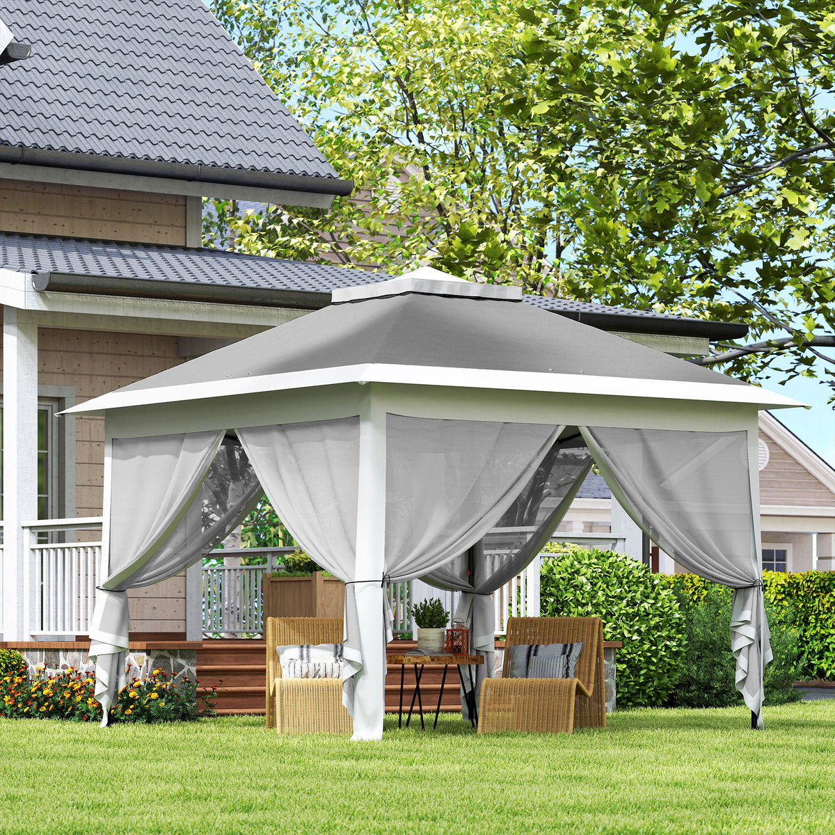Carpa Plegable Outsunny Tela Oxford, Metal Gris Oscuro 330x330x288 Cm_4