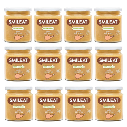 Pack 12x Tarritos Dorados BIO pollo con arroz +6 meses Smileat, 230g