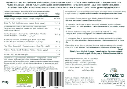 Samskara Agua De Coco En Polvo Ecológica Spray-dried De Sri Lanka - 1kg (4 X 250g Envases Retail)_5