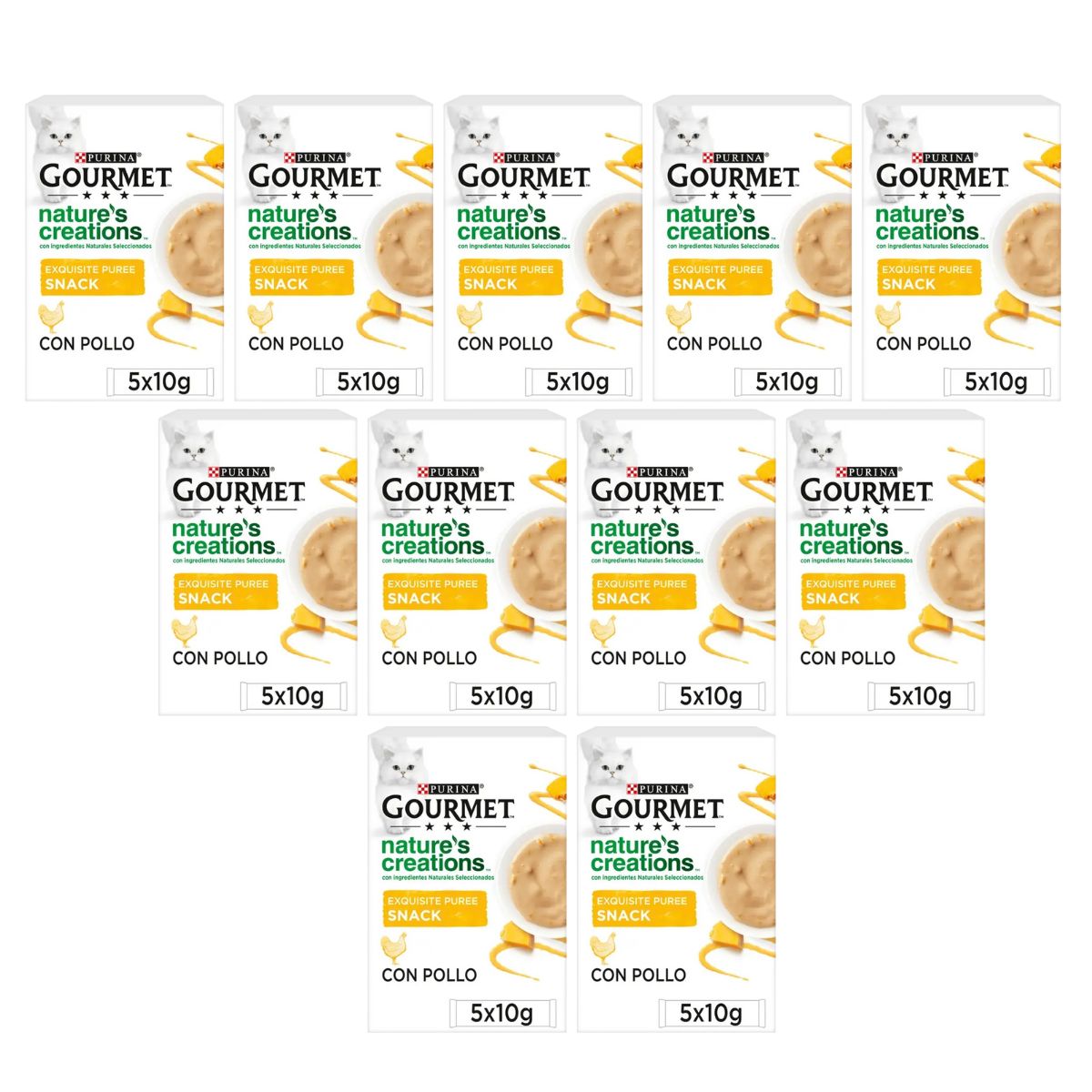 Pack 11 x GOURMET Nature's Creations Exquisito Puré Snack Liquido con Pollo y Calabaza 5x10g