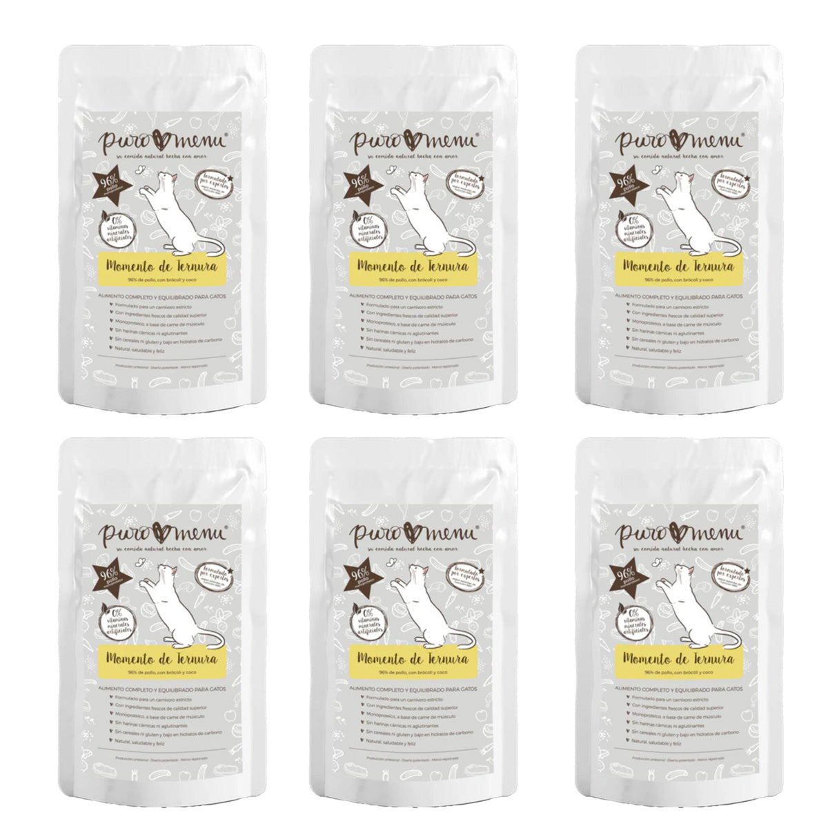 Pack Momento de ternura (Pollo) BIO Puromenu 6x100 g Comida húmeda Barf gatos