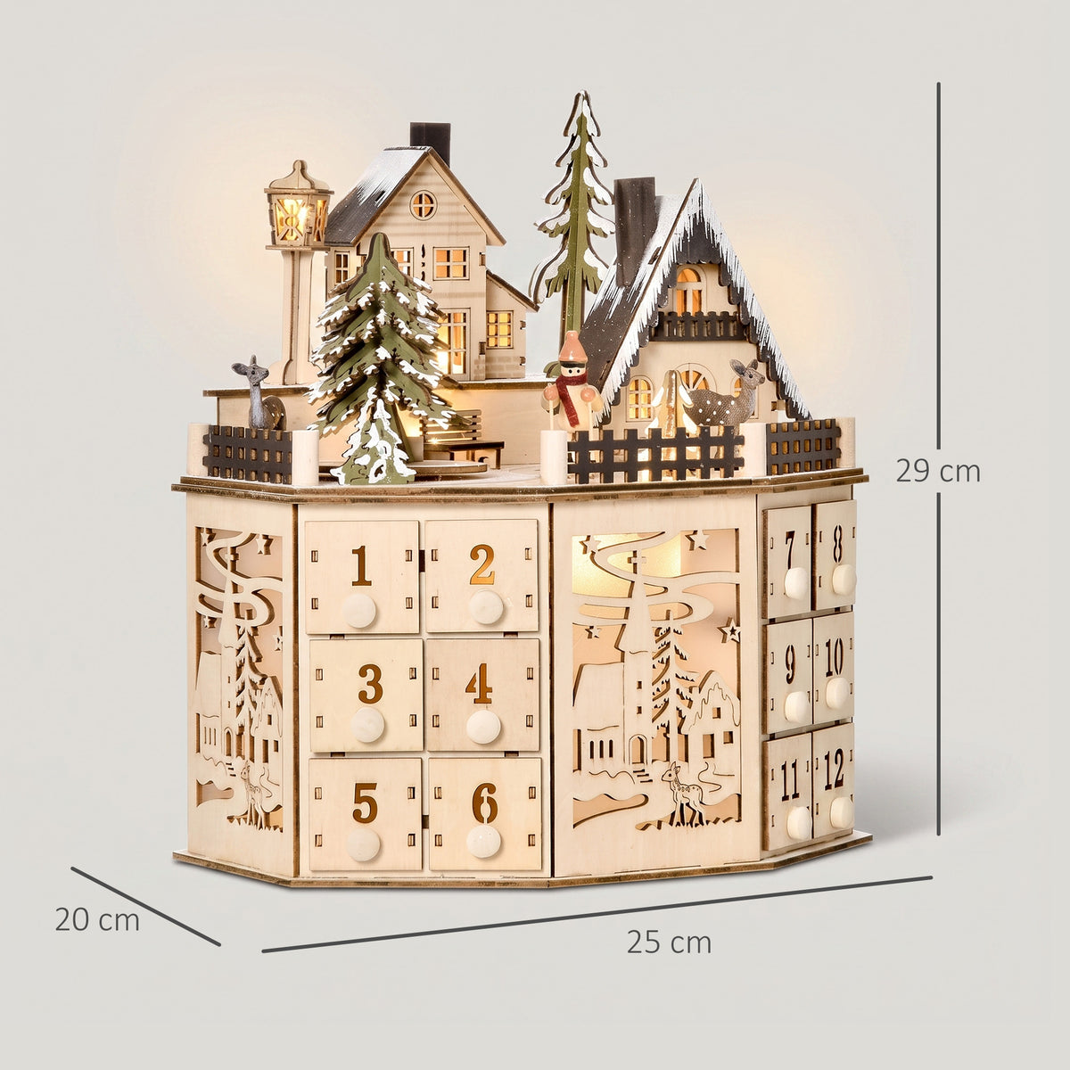 Calendario Adviento Navidad Homcom Madera Contrachapado Madera Natural 25x20x29 Cm_2