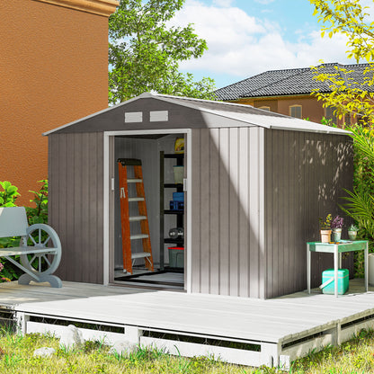 Cobertizo De Jardín Outsunny Acero Galvanizado Madera Natural 277x195x192 Cm_1