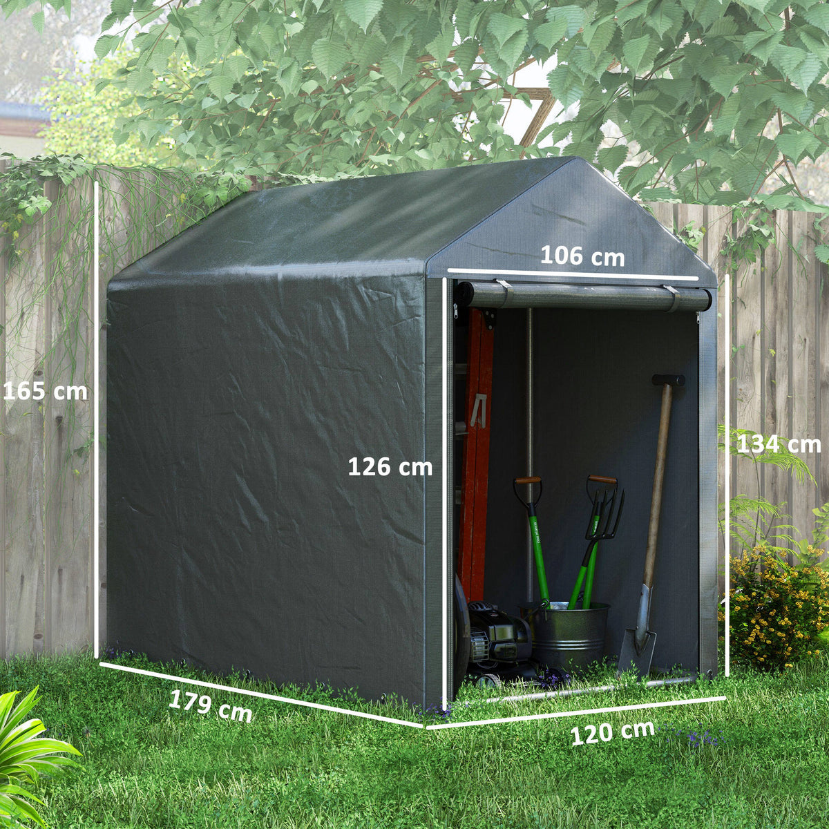 Carpa Para Herramientas Outsunny Metal Galvanizado, Pe Gris Oscuro 120x179x165 Cm_2