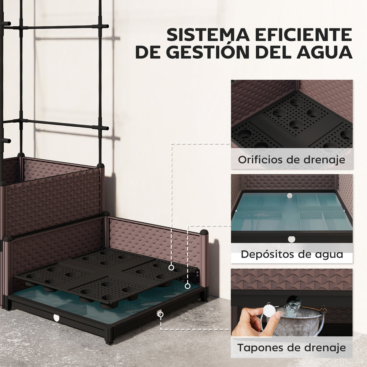 Jardinera Con Enrejado Outsunny Acero, Pp Negro 100x50x174 Cm_5