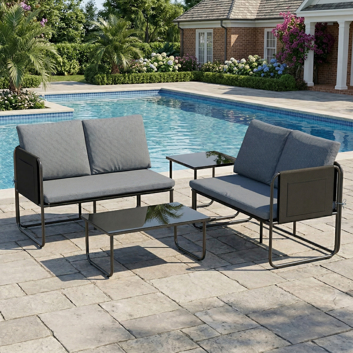 Muebles De Jardín Outsunny Acero, Textilene Gris 113x64x71 Cm_1